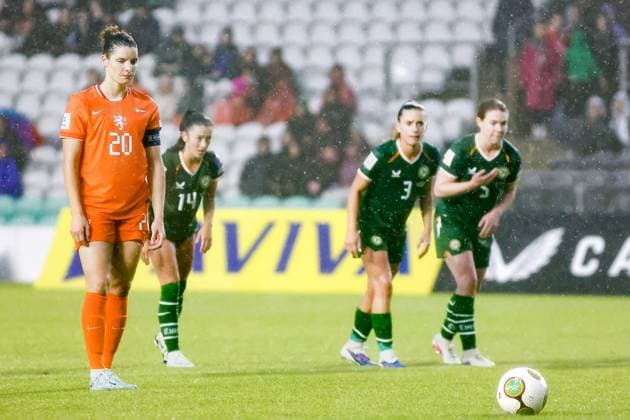 CORK, 05-06-2026 , Pairc Ui Chaoimh , season 2025 2026 , UEFA worldcup qualification football , match between Ireland and The Netherlands (women) , picture shows Netherlands player Dominique Janssen scores 1-1 Ireland - Netherlands (women)  x204175868x Copyright: