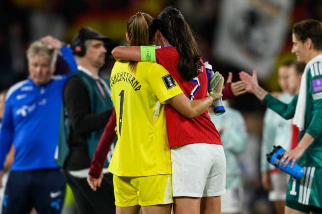 260605 Goalkeeper Cecilie Fiskerstrand and Ingrid Engen of Norway look dejected after the FIFA Women s World Cup Qualifier football match between Germany and Norway on June 5, 2026 in Cologne Photo Marius Simensen BILDBYRAN COP 238 MM0069 bbeng fotball soccer football fotboll fifa world cup qualifiers vm kvalifisering kvinner vm kvalik landskamp dam norge norway germany tyskland depp  Copyright: MARIUSxSIMENSEN BB260605ZL017
