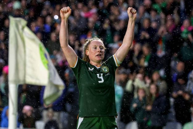 2027 FIFA Women s World Cup Qualifier, SuperValu Pairc Ui Chaoimh, Cork 5 6 2026 Republic of Ireland WNT vs The Netherlands Ireland s Amber Barrett celebrates after she scores her sides 3rd goal of the match Amber Barrett celebrates after she scores her sides 3rd goal of the match 5 6 2026  Copyright: x INPHO BenxBradyx BB2_2440