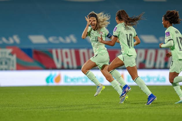 Dolores Silva Portugal celebrate the goal to 5 0 during the FIFA Women s World Cup Brazil 2027 Qualifiers League B, Group B3 Matchday 5 match between Portugal and Latvia at Estadio Antonio Coimbra da Mota on June 5, 2026, in Estoril, Portugal Copyright: JoaquimxFerreira