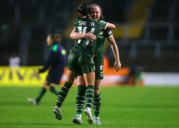 2027 FIFA Women s World Cup Qualifier, SuperValu Pairc Ui Chaoimh, Cork 5 6 2026 Republic of Ireland WNT vs The Netherlands Ireland s Amber Barrett celebrates scoring her side™s third goal of the game with Marissa Sheva Amber Barrett celebrates scoring her side™s third goal of the game with Marissa Sheva 5 6 2026  Copyright: x INPHO BenxBradyx BB3_3949