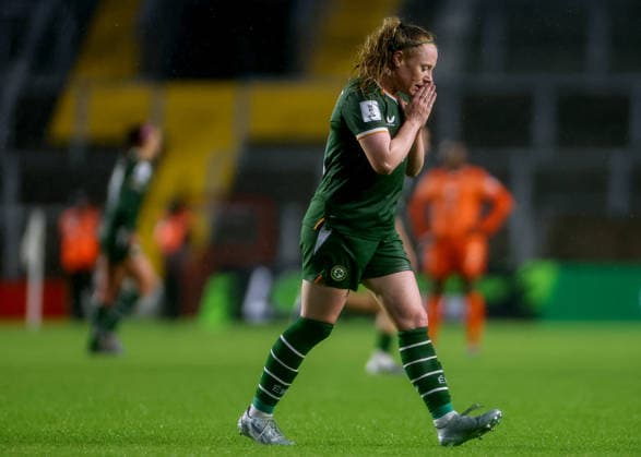 2027 FIFA Women s World Cup Qualifier, SuperValu Pairc Ui Chaoimh, Cork 5 6 2026 Republic of Ireland WNT vs The Netherlands Ireland s Amber Barrett reacts Amber Barrett reacts 5 6 2026  Copyright: x INPHO BenxBradyx BB3_3832