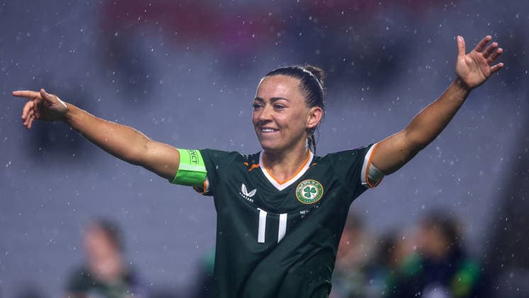 2027 FIFA Women s World Cup Qualifier, SuperValu Pairc Ui Chaoimh, Cork 5 6 2026 Republic of Ireland WNT vs The Netherlands Ireland s Katie McCabe celebrates after the game Katie McCabe celebrates after the game 5 6 2026  Copyright: x INPHO BenxBradyx BB3_4237