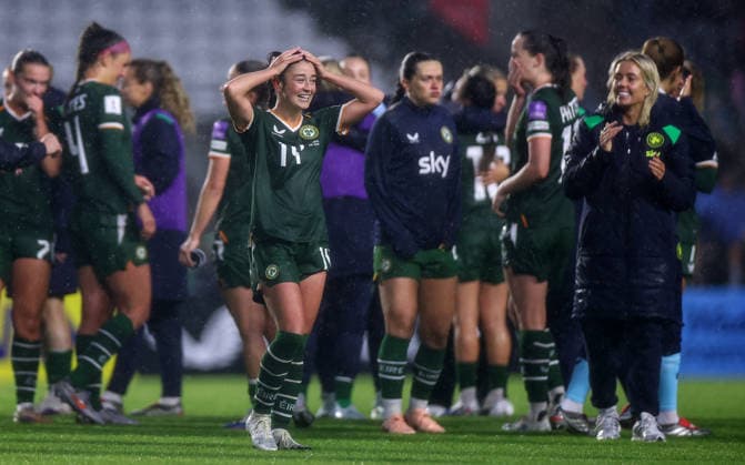 2027 FIFA Women s World Cup Qualifier, SuperValu Pairc Ui Chaoimh, Cork 5 6 2026 Republic of Ireland WNT vs The Netherlands Ireland s Marissa Sheva celebrates after the game Marissa Sheva celebrates after the game 5 6 2026  Copyright: x INPHO BenxBradyx BB3_4194