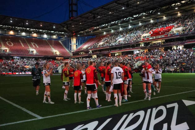 Cologne, Germany 05 06 2026 World Cup qualifier Germany vs Norway In the picture symbolic image RheinEnergieSTADION after the qualification for the Womens World Cup 2027 in Brazil with the celebrating players of the German national womens soccer team Copyright: HMBxMedia MadeleinexFantini