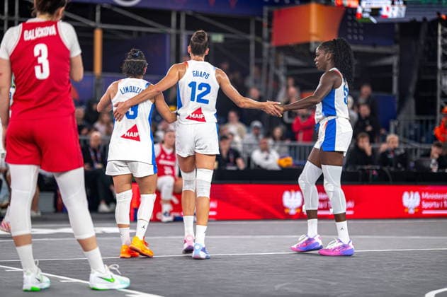 Warszawa 05.06.2026. 3x3 Basketball World Cup Day 5 in Warsaw, Poland. France - Czechia --- Mistrzostwa Swiata w koszykowce 3x3 Dzien 5 w Warszawie. Mecz Francja - Czechy Persons Shown : Hortense Limouzin Laetitia Guapo Marie Mane Fot. Kai Taller Arena Akcji NEWSPIX.PL --- newspix.pl 