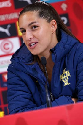 Francisca Kika Nazareth Portugal during the Press conference after the FIFA Women s World Cup Brazil 2027 Qualifiers League B, Group B3 Matchday 5 match between Portugal and Latvia at Estadio Antonio Coimbra da Mota on June 5, 2026, in Estoril, Portugal Copyright: JoaquimxFerreira