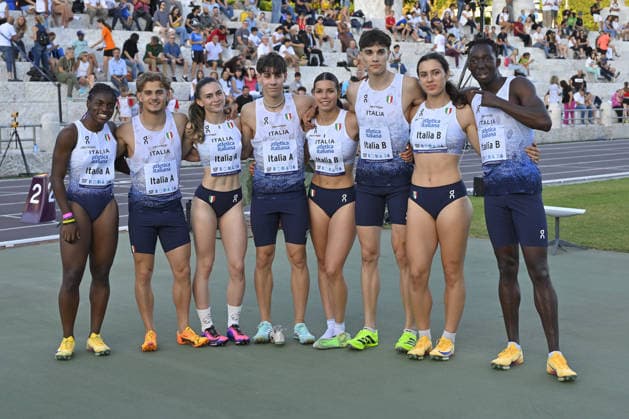 IPA85370423 - Rome , Italy. 05 June, 2026. Italy A and Italy B teams running the 4x100 meters mixed relay during the International Athletics Meeting Roma Sprint Festival 2026 at Stadio dei Marmi. Credit Roberto Bettacchi  Copyright: xRobertoxBettacchi IPAxSportx xx 85370423