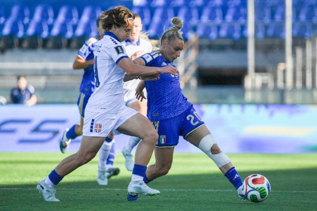 FOOTBALL - FIFA World Cup, WM, Weltmeisterschaft, Fussball - Women s European Qualifiers 2027 - Italy vs. Serbia Photo by IPA ABACAPRESS.COM85361561 - Giada Greggi (Italy) hampered by Milljana Ivanovic (Serbia) during Women s European Qualifiers 2027 - Italy vs Serbia, FIFA World Cup match in Pisa, Italy, June 05 2026 Pisa Italy  Copyright: xIPAxSport ABACAx