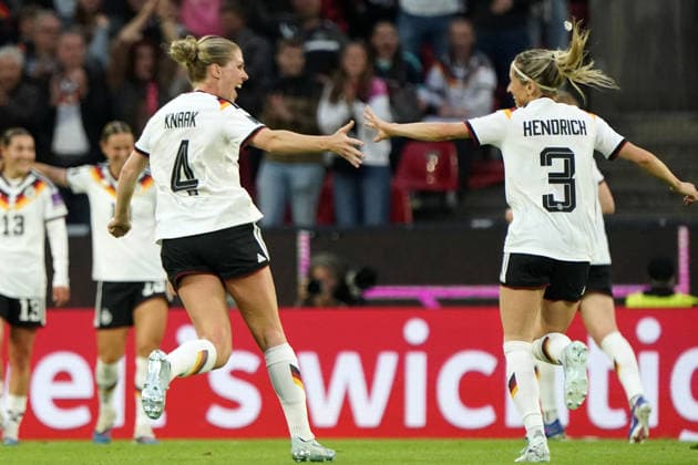 Women Soccer, DFB Women, FIFA World Cup Qualification, International Match, Group D , WMQ E Women 5 SPT, Germany vs Norway, 05 06 2026, Rheinenergiestadion Köln Rebecca Knaak, Kathrin Hendrich, Deutschland, Germany, GER,