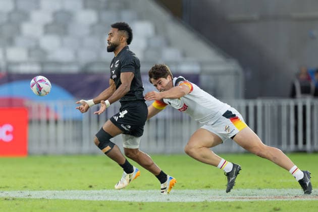 New Zealand Germany, SVNS Rugby World Championship Lennox Wiese Germany, 20 jumps Akuila Rokolisoa New Zealand Second group match of the German team against the All Blacks Sevens from New Zealand Third tournament of the SVNS World Championship, Sevens Rugby World Cup from June 5 to 7, 2026 in Bordeaux France Day 1, group matches on June 5, 2026 , Bordeaux Region Nouvelle Aquitaine France Stade Atlantique
