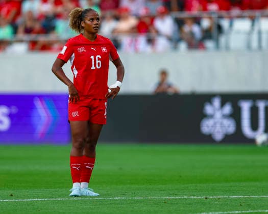 05 06 2026, Football, Womens World Cup Qualification Switzerland Malta, Lugano, AIL Arena AurÃ lie Csillag 16, A Team Switzerland after a good chance to take the lead for the Swiss national team Photo Urs Ottiger IMAGO Lugano AIL Arena Ticino Switzerland