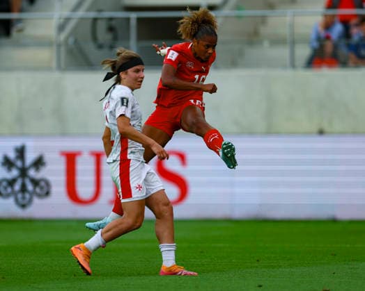 05 06 2026, Football, Womens World Cup Qualification Switzerland Malta, Lugano, AIL Arena AurÃ lie Csillag 16, A Team Switzerland with numerous good shots on goal in the first half Photo Urs Ottiger IMAGO Lugano AIL Arena Ticino Switzerland