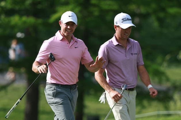 The Memorial Tournament DUBLIN, OHIO - JUNE 05: Rory McIlroy and Justin Thomas walk on the 18th hole during the second round of The Memorial Tournament presented by Workday at Muirfield Village Golf Club in Dublin, Ohio, USA on Friday, June 5, 2026. Dublin Ohio United States  Copyright: xJorgexLemusx originalFilename:lemus-thememor260605_np0Ka.jpg
