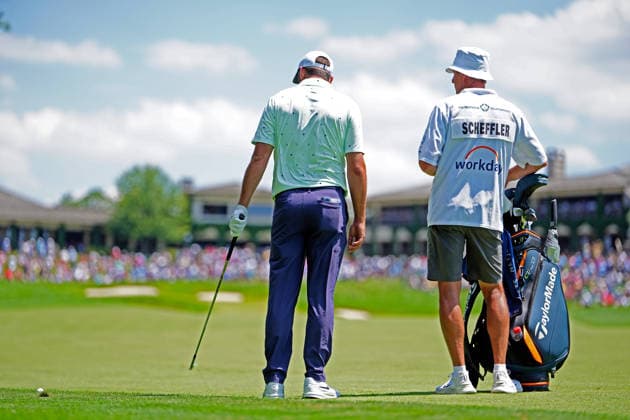 DUBLIN, OH - JUNE 05: PGA, Golf Herren golfer Scottie Scheffler waits to play his second shot on the 18th hole on June 5, 2026 during the second round of the Memorial Tournament presented by Workday at Muirfield Village Golf Club in Dublin, Ohio. (Photo by Brian Spurlock Icon Sportswire) GOLF: JUN 05 PGA the Memorial Tournament presented by Workday EDITORIAL USE ONLY Icon2606054