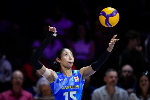 Team Japan Airi Miyabe serves against Team Ukraine during their womens Volleyball Nations League (VNL) match on June 5, 2026 in Quebec City, Canada. Noxthirdxpartyxsales  aflo_333391371 MathieuxBelangerx