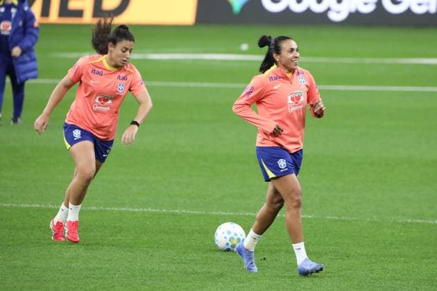 Training session of the Brazilian women s national football team for the friendly match against the USA. Marta and Duda Sampaio of the Brazilian women s national football team during the last training session before the friendly match against the United States, at Neo Quimica Arena, in the east zone of Sao Paulo, this Friday, June 5, 2026. Sao Paulo Sao Paulo Brasil Copyright: xMarinaxUezimax