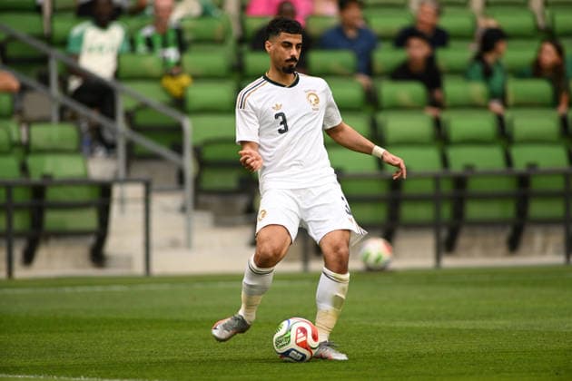 AUSTIN, TX - June 05: Saudi Arabia defender Ali Lajami sends a pass during International Friendly, Länderspiel, Nationalmannschaft between Saudi Arabia and Puerto Rico on June 5, 2026 at Q2 Stadium in Austin, TX. (Photo by John Rivera Icon Sportswire) SOCCER: JUNE 05 International Friendly Saudi Arabia vs. Puerto Rico EDITORIAL USE ONLY Icon426260605013