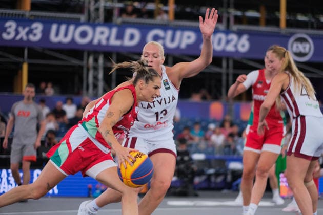 June 5, 2026, Warsaw, Masovian Voivodeship, Poland: Latvia s MARTA MISCENKO (13) and Hungary s VIVI BORONDY (44) in action during a FIBA 3x3 Basketball World Cup women s last 16 game between Latvia and Hungary in Warsaw, Poland. Basketball 2026: FIBA 3x3 World Cup Women s Last 16: Hungary 17:16 Latvia  - ZUMAk204 20260605_zip_k204_006 Copyright: xRomanxKozielx