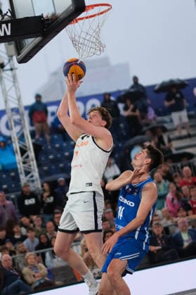 June 5, 2026, Warsaw, Masovian Voivodeship, Poland: Netherlands ADRIAAN VAN TILBORG (11) and Czechia s STEPAN BOROVKA (14) in action during a FIBA 3x3 Basketball World Cup men s last 16 game between Netherlands and Czechia in Warsaw, Poland. Basketball 2026: FIBA 3x3 World Cup Men s Last 16: Netherlands 21:15 Czechia  - ZUMAk204 20260605_zip_k204_015 Copyright: xRomanxKozielx