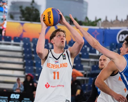 June 5, 2026, Warsaw, Masovian Voivodeship, Poland: Netherlands ADRIAAN VAN TILBORG (11) and Czechia s STEPAN BOROVKA (14) in action during a FIBA 3x3 Basketball World Cup men s last 16 game between Netherlands and Czechia in Warsaw, Poland. Basketball 2026: FIBA 3x3 World Cup Men s Last 16: Netherlands 21:15 Czechia  - ZUMAk204 20260605_zip_k204_044 Copyright: xRomanxKozielx