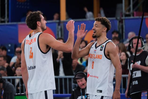 June 5, 2026, Warsaw, Masovian Voivodeship, Poland: Netherlands BRYAN ALBERTS (8) and JAN DRIESSEN (4) celebrate victory at the end of a FIBA 3x3 Basketball World Cup men s last 16 game between Netherlands and Czechia in Warsaw, Poland. Basketball 2026: FIBA 3x3 World Cup Men s Last 16: Netherlands 21:15 Czechia  - ZUMAk204 20260605_zip_k204_057 Copyright: xRomanxKozielx