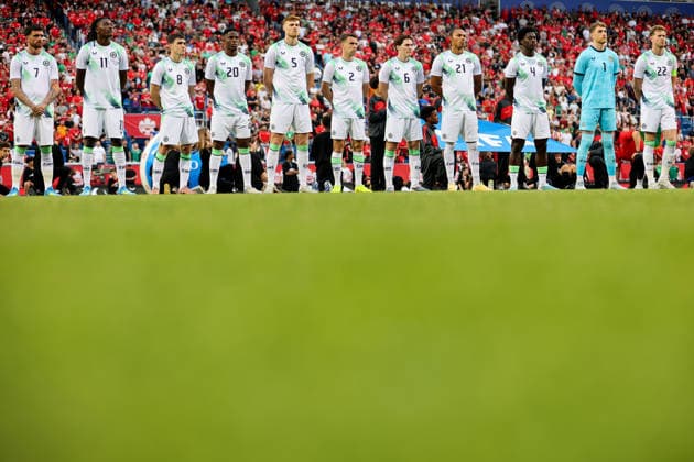 Fußball, Testspiel, Kanada - Irland International Friendly, Länderspiel, Nationalmannschaft Stade Saputo, MontrÃ The Ireland team during the anthem 6 6 2026  Copyright: x INPHO RyanxByrnex RB2_9036
