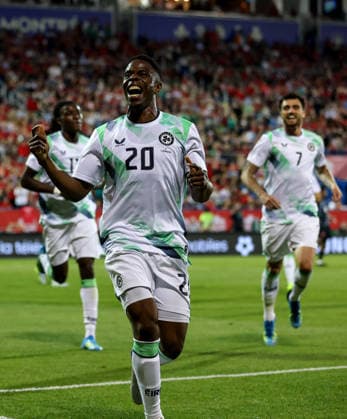 Fußball, Testspiel, Kanada - Irland International Friendly, Länderspiel, Nationalmannschaft Stade Saputo, MontrÃ Chiedozie Ogbene celebrates after he scores his sides 1st goal of the match 6 6 2026  Copyright: x INPHO RyanxByrnex RB2_9674
