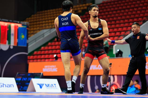 Wrestling Ranking Series Ulaanbaatar Open 63kg GR Hyunwoong Choi KOR df Doszhan Utepkaliyev KAZ Copyright: xKostadinxAndonovx xUnitedxWorldxWrestlingx Kostadin Andonov United World Wrestling