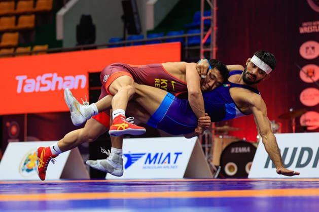 Wrestling Ranking Series Ulaanbaatar Open 63kg GR Zholaman Sharshenbekov KGZ df Sunny Kumar IND Copyright: xKostadinxAndonovx xUnitedxWorldxWrestlingx Kostadin Andonov United World Wrestling