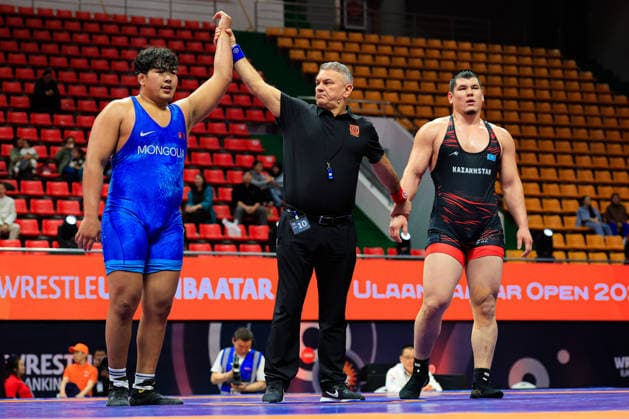 Wrestling Ranking Series Ulaanbaatar Open 130kg GR Nambardagva Batbayar MGL df Olzhas Syrlybay KAZ Copyright: xKostadinxAndonovx xUnitedxWorldxWrestlingx Kostadin Andonov United World Wrestling