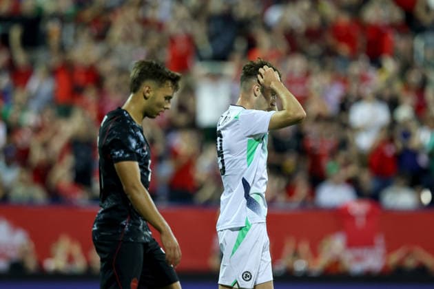 Fußball, Testspiel, Kanada - Irland International Friendly, Länderspiel, Nationalmannschaft Stade Saputo, MontrÃ Mason Melia reacts to a missed chance 6 6 2026  Copyright: x INPHO RyanxByrnex RB1_1263