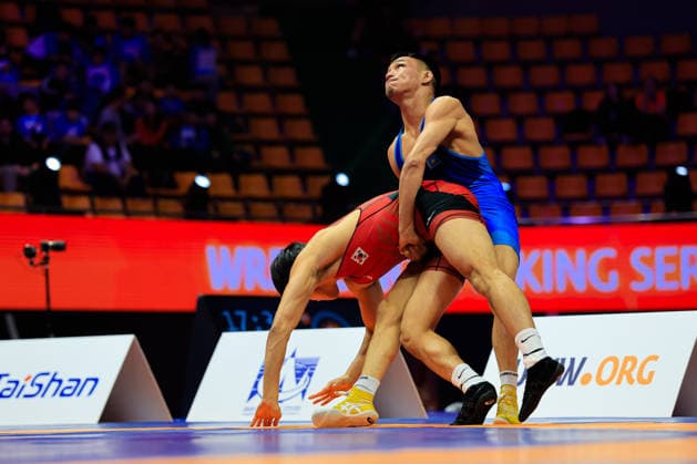 Wrestling Ranking Series Ulaanbaatar Open 63kg GR Yerkebulan Ardakov KAZ df Hyunwoong Choi KOR Copyright: xKostadinxAndonovx xUnitedxWorldxWrestlingx Kostadin Andonov United World Wrestling