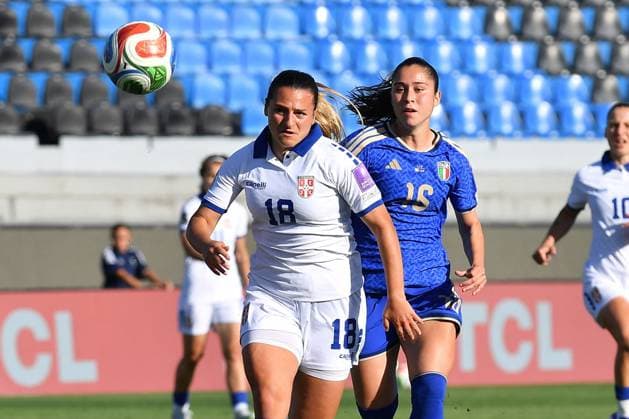 Calcio - FIFA World Cup, WM, Weltmeisterschaft, Fussball Women Photo by IPA ABACAPRESS.COM85364948 - Emma Petrovic (Serbia) Giulia Dragoni (Italy) during Women s European Qualifiers 2027 - Italy vs Serbia, FIFA World Cup match in Pisa, Italy, June 05 2026 Pisa Italy  Copyright: xIPAxSport ABACAx