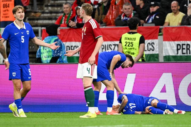 FOOTBALL - Friendly - Hungary vs Finland Photo by IPA ABACAPRESS.COM85366007 - Yellow card for Kornel Szucs (Hungary) for foul against Nikolai Alho (Finland) during the UEFA friendly match between Hungary vs Finland, 5th June 2026 at the Puskas Arena, Budapest, Hungary Budapest Hungary  Copyright: xIPAxSport ABACAx