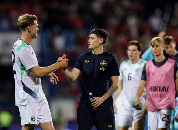 Fußball, Testspiel, Kanada - Irland International Friendly, Länderspiel, Nationalmannschaft Stade Saputo, MontrÃ Nathan Collins and Dawson Devoy after the match 6 6 2026  Copyright: x INPHO RyanxByrnex RB1_2216