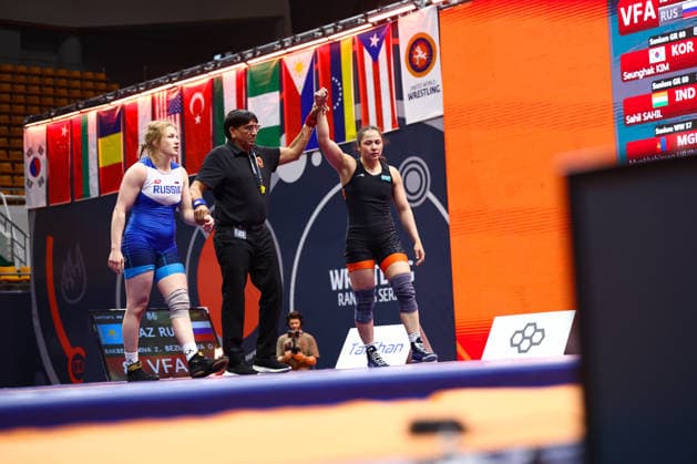 World Ranking Series Ulaanbaatar Open 72kg WW Zhamila Bakbergenova KAZ df Olesia Bezuglova RUS Copyright: xJakexKirkmanx xUnitedxWorldxWrestlingx Jake Kirkman United World Wrestling