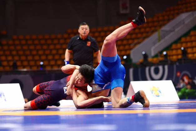 World Ranking Series Ulaanbaatar Open 60kg GR Yu Chol Ro PRK df Seunghak Kim KOR Copyright: xJakexKirkmanx xUnitedxWorldxWresx Jake Kirkman United World Wres