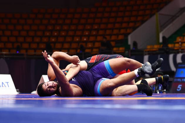 World Ranking Series Ulaanbaatar Open 130kg GR Olzhas Syrlybay KAZ df Joginder Rathee IND Copyright: xJakexKirkmanx xUnitedxWorldxWresx Jake Kirkman United World Wres