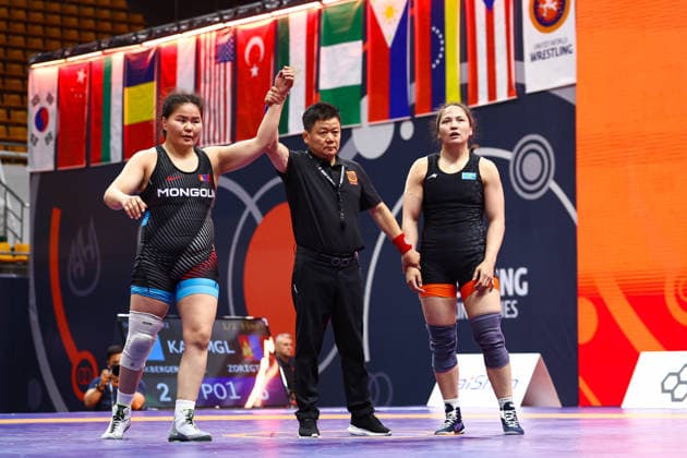 World Ranking Series Ulaanbaatar Open 72kg WW Bolortungalag Zorigt MGL df Zhamila Bakbergenova KAZ Copyright: xJakexKirkmanx xUnitedxWorldxWrestlingx Jake Kirkman United World Wrestling