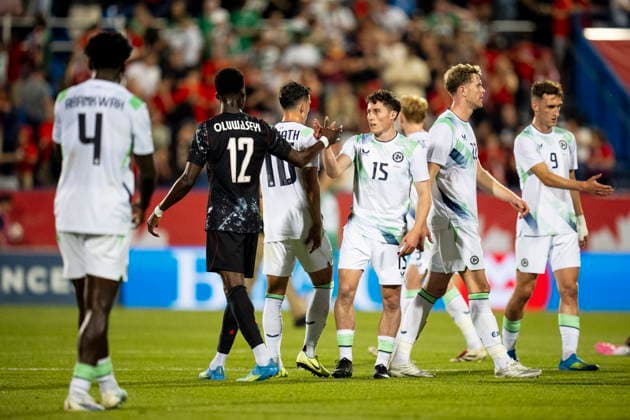 June 5, 2026, Montreal, Pq, Canada: Canada s Tani Oluwaseyi (12) and Republic of Ireland s Jamie McGrath (15) shake hands following International Friendly, Länderspiel, Nationalmannschaft soccer action in Montreal, on Friday, June 5, 2026. Canada News - June 5, 2026  - ZUMAc35_ 20260605_zaf_c35_138 Copyright: xChristopherxKatsarovx