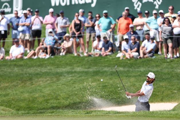 DUBLIN, OH - JUNE 05: Akshay Bhatia of the United States hits out of a bunker on the 14th hole during the second round of the Memorial Tournament presented by Workday at Muirfield Village Golf Club on June 5, 2026 in Dublin, OH. (Photo by Ian Johnson Icon Sportswire) GOLF: JUN 05 PGA, Golf Herren the Memorial Tournament presented by Workday EDITORIAL USE ONLY Icon260605080