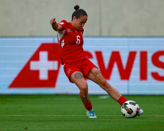 05 06 2026, Football, Womens World Cup Qualification Switzerland Malta, Lugano, AIL Arena Géraldine Reuteler 6, A Team Switzerland passing into the penalty area Photo Urs Ottiger IMAGO Lugano AIL Arena Ticino Switzerland