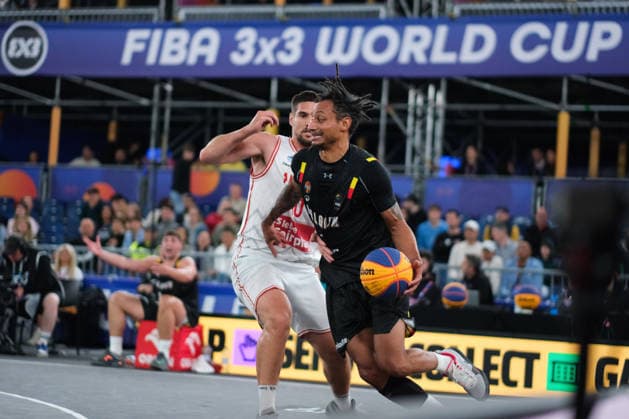 June 5, 2026, Warsaw, Masovian Voivodeship, Poland: Austria s TONI BLAZAN (10) and Belgium s DENNIS DONKOR (1) in action during a FIBA 3x3 Basketball World Cup men s last 16 game between Austria and Belgium in Warsaw, Poland. Warsaw Poland - ZUMAk204 20260605_zip_k204_078 Copyright: xRomanxKozielx