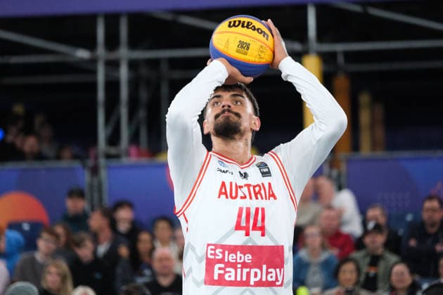 June 5, 2026, Warsaw, Masovian Voivodeship, Poland: Austria s FABIO SOHNEL (44) takes a free throw during a FIBA 3x3 Basketball World Cup men s last 16 game between Austria and Belgium in Warsaw, Poland. Basketball 2026: FIBA 3x3 World Cup Men s Last 16: Austria 21:13 Belgium  - ZUMAk204 20260605_zip_k204_118 Copyright: xRomanxKozielx