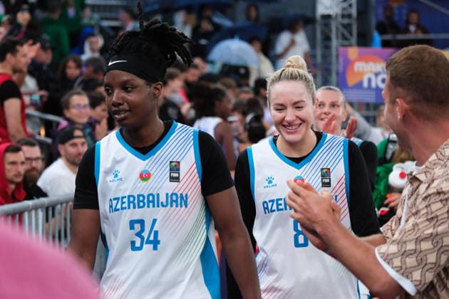 June 5, 2026, Warsaw, Masovian Voivodeship, Poland: Azerbaijan s BRIANNA FRASER (34), DINA ULYANOVA (8), and ALEXANDRA MOLLENHAUER (24) exit the arena in smiles as they celebrate victory at the end of a FIBA 3x3 Basketball World Cup women s last 16 game between Azerbaijan and Lithuania in Warsaw, Poland. Warsaw Poland - ZUMAk204 20260605_zip_k204_101 Copyright: xRomanxKozielx