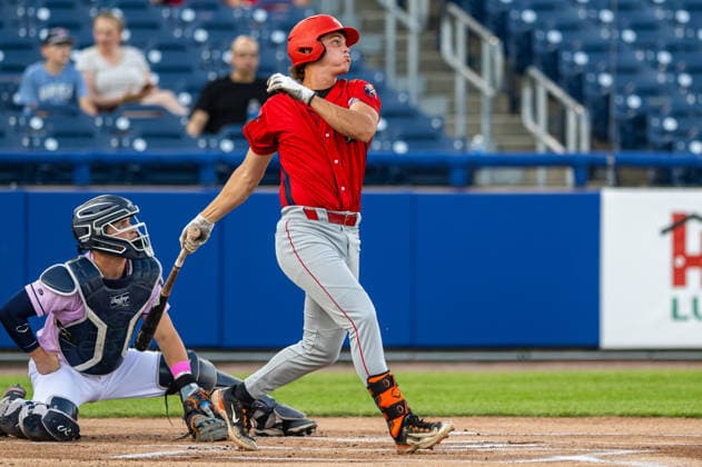 Williamsport Crosscutters v Trenton Thunder - MLB, Baseball Herren, USA Draft League Baseball Addison Smith of the Williamsport Crosscutters hits the ball during an MLB Draft League baseball game at Trenton Thunder Ballpark in Trenton, United States, on June 5, 2026. Trenton United States  Copyright: xDanxSquicciarinix originalFilename:squicciarini-williams260605_npABP.jpg