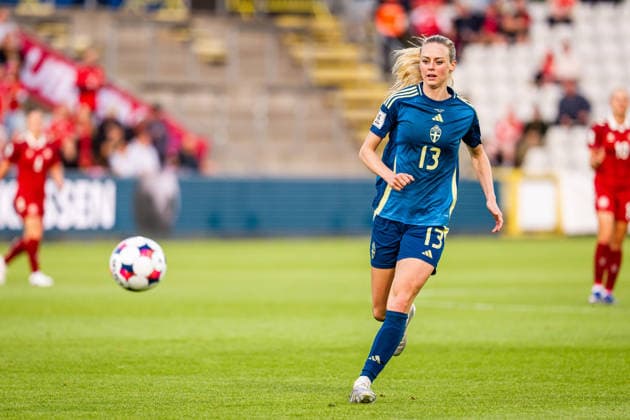 Denmark v Sweden, Women™s World Cup Qualification, Odense, Denmark Odense, Denmark. 05th, June 2026. Amanda Ilestedt (13) of Sweden seen during the Women™s World Cup Qualifier match between Denmark and Sweden at Odense Stadion in Odense. Denmark, Odense  Copyright: xGonzalesxPhoto KentxRasmussenx