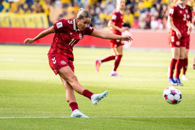 Denmark v Sweden, Women™s World Cup Qualification, Odense, Denmark Odense, Denmark. 05th, June 2026. Olivia Holdt (11) of Denmark seen during the Women™s World Cup Qualifier match between Denmark and Sweden at Odense Stadion in Odense. Denmark, Odense  Copyright: xGonzalesxPhoto KentxRasmussenx