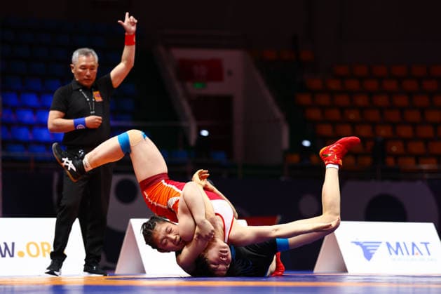 World Ranking Series Ulaanbaatar Open 62kg WW Ok Ju Kim PRK df Huan Yang CHN Copyright: xJakexKirkmanx xUnitedxWorldxWresx Jake Kirkman United World Wres